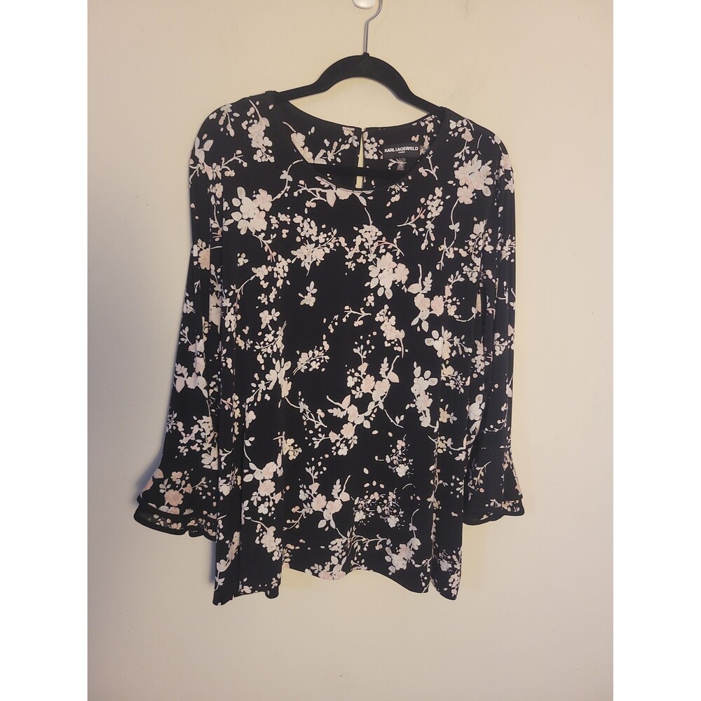 Karl Lagerfeld Black Floral 3/4 Sleeve Pullover Top Sz 2X